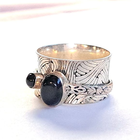 Black Onyx Sterling Silver Mediation Fidget Spinner Ring - Picture 11 of 13
